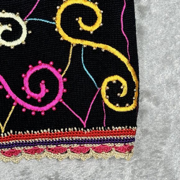 Shannan Sweater Womens Medium Black Multi Cardigan Embroidered Beaded Vintage - Picture 6 of 9